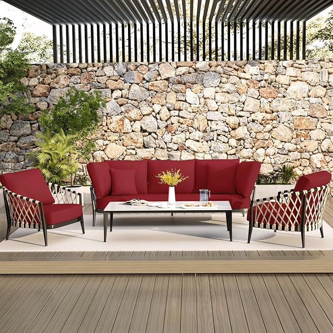 hyha Waterproof Couch Cushion Covers, Stretch Sofa Couch Seat Slipcover for Dog Washable, Non-Slip Waterproof Outdoor Cushion Covers for Patio Furniture Replacement (1 Piece for Small, Wine Red)