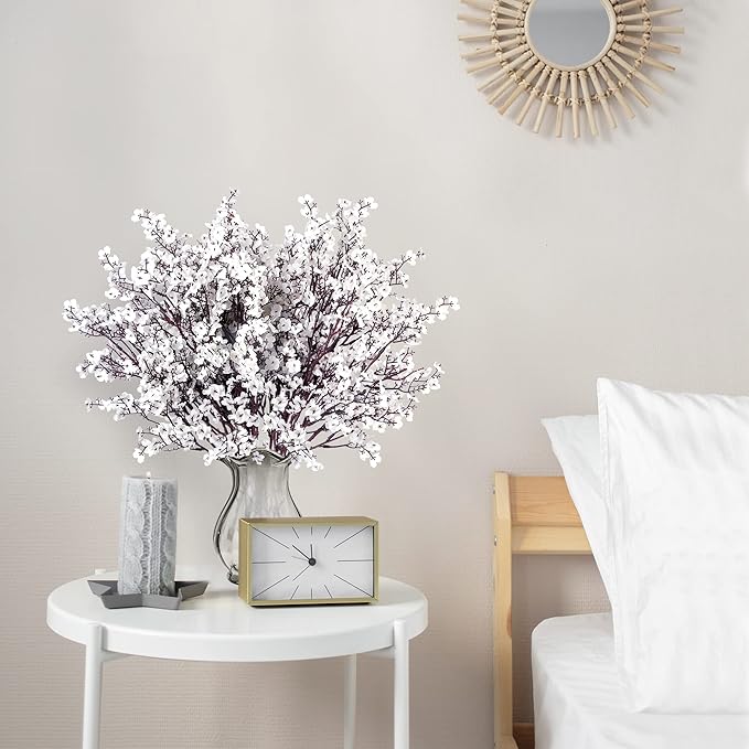 Sggvecsy 10 Pcs Babys Breath Artificial Flowers Gypsophila Bouquets Bulk Real Touch Fake Silk Flowers for Home Wedding DIY Floral Arrangement Kitchen Table Centerpiece Festival Decoration (White)