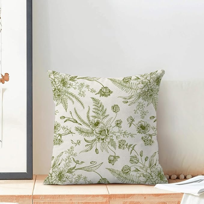 CXMEIFLY Sage Green Spring Pillow Covers 24 x 24 Inch Set of 2 for Chinoiserie Flowers Decor Throw Pillows Floral Leaves Seasonal Plant Outdoor Decorative Cushion Cases for Couch Bed Decorations