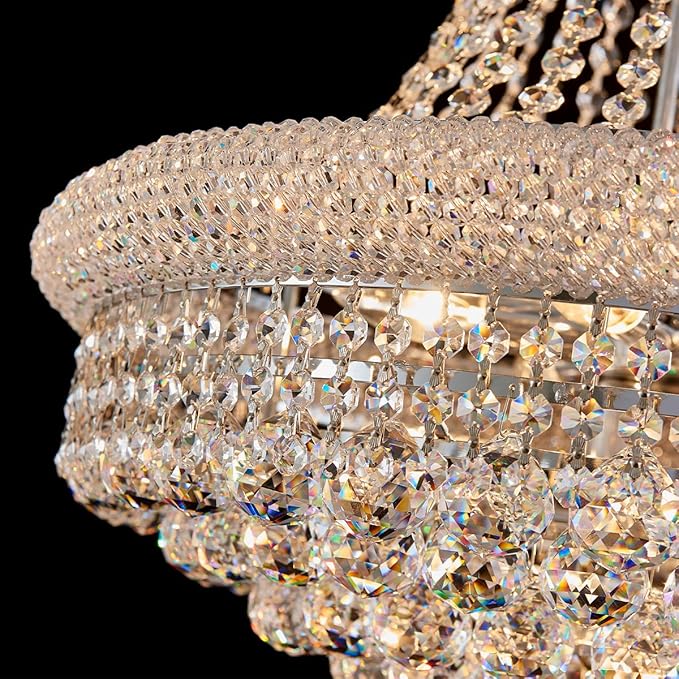 Modern Crystal Chandeliers Foryer Chandelier for High Ceilings, 11-Lights Silver Empire Crystal Chandeliers for Living Dining Room Entryway Hallway(D23.6)