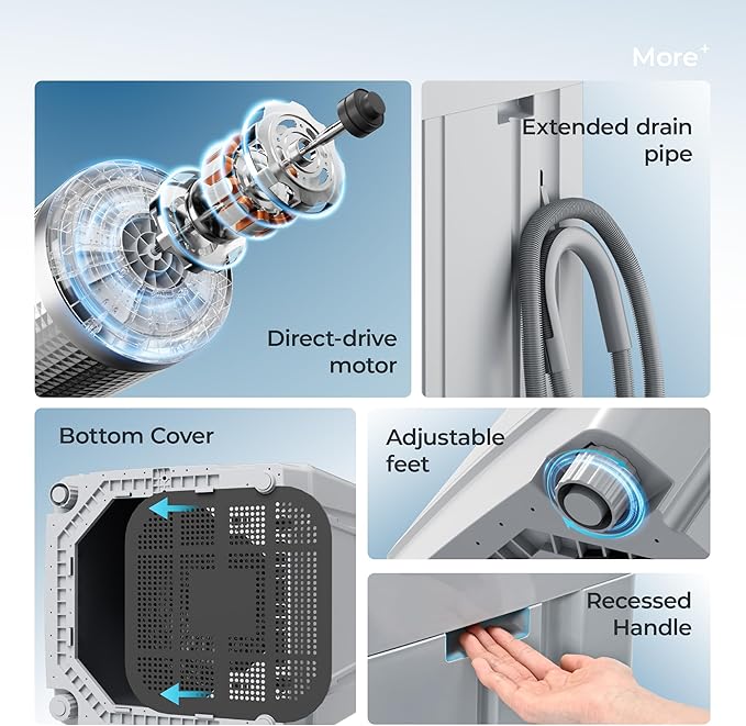 Euhomy 1.59 Cu.Ft. Portable Washing Machine, 11 LBS Capacity, 8 Functions, 8 Water Levels,Full Size Washing Machine with Drain Pump and LED Display for Apartments, RVs, Homes, Gray