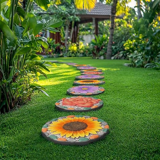 Outdoor Garden Decor Stepping Stones - Outside Garden Yard Decorative Stones Gifts for Women Garden Decor for Outside 10x10x0.75 Inch Cynkeyee
