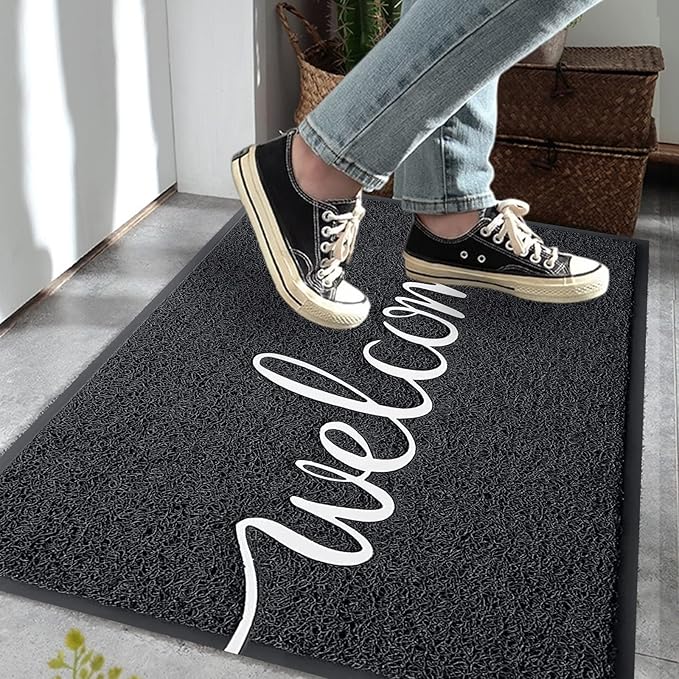 Front Door Mat - Non Slip, Durable Welcome Mat for High Traffic Areas (36"x24" Black)