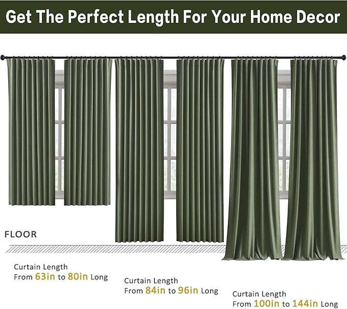 RAIN CITY 90 Inch Long Linen Blackout Curtains 2 Panels Set, Back Tab Pinch Pleated with Hooks, Thermal Insulated Modern Neutral Decor Window Curtain Drapes for Bedroom,- Loden/Olive Forest W50 x L90