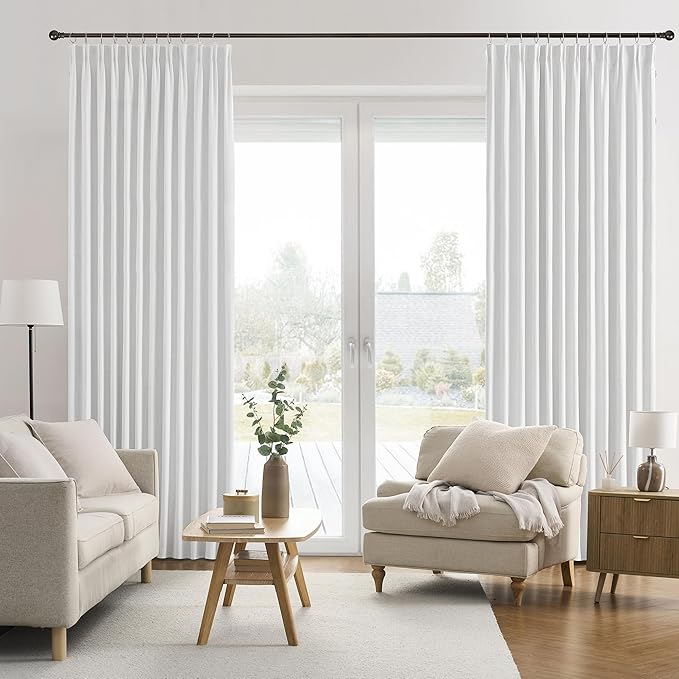 RAIN CITY Snow White Large Curtains 70 x 102 inch for Living Room Sliding Door 2 Panel Sets Back Tab Room Divider Pleated Linen Track Drapes for Bedroom Dining Room Farm House Cottage