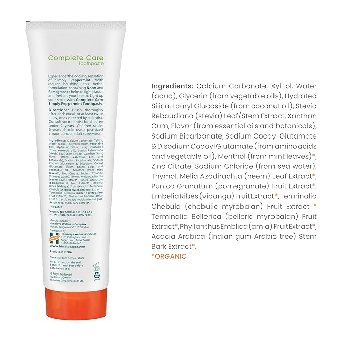 Himalaya Botanique Complete Care Toothpaste, Herbal, Peppermint Flavor, Fights Plaque, Freshens Breath, Fluoride Free, No Artificial Flavors, SLS Free, Cruelty Free, Foaming 5.29 Oz, 2 Pack…
