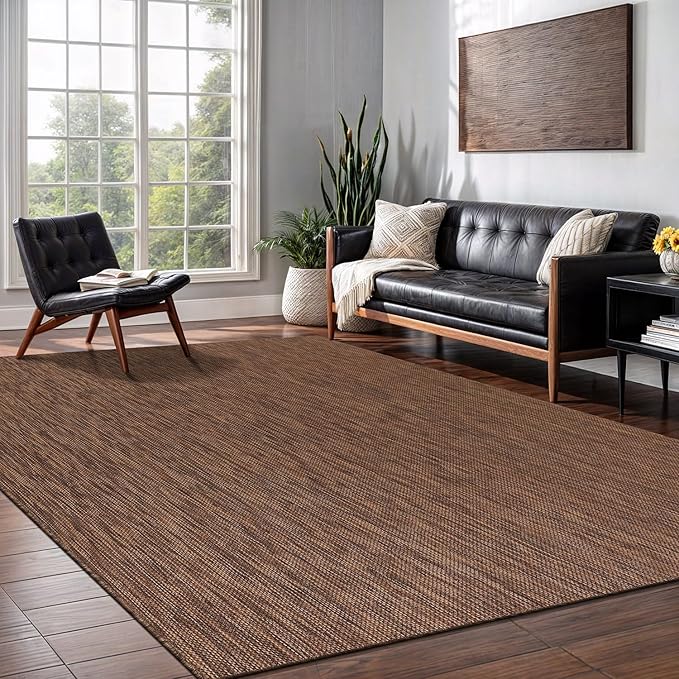 Washable Indoor Outdoor Rug Weather Resistant Carpet Modern Solid for Porch Deck Balcony Backyard Patio Rug 8x10 Gold Brown