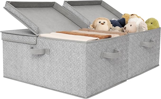 GRANNY SAYS Large Storage Bins with Lids, Decorative Storage Box for Shelves, Fabric Storage Bins Foldable, Storage Basket for Clothes, Keepsake Box, Jumbo, Gray, 2-Pack