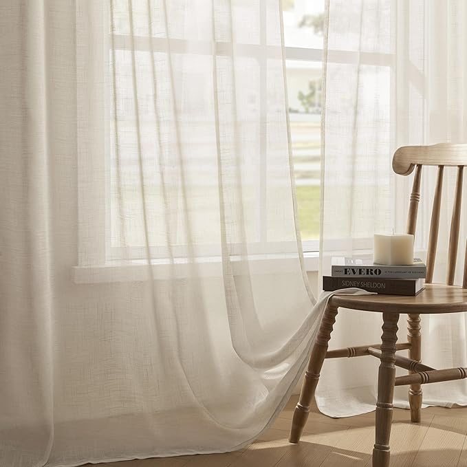 Joydeco Sheer Curtains 84 Inches Long, White Curtains for Living Room 2 Panels Set, Linen Curtains Window Privacy Assured with Light Filtering(W52 x L84 Inch,Linen)