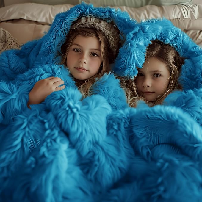 Bedsure GentleSoft Fluffy Bright Blue Throw Blanket Gifts for Women, Men, Soft Fleece Cozy Fuzzy Sherpa Plush Warm Minky Thick Faux Fur Throws for Couch, Blue Decor House Blanket Gifts for Her, 50x60