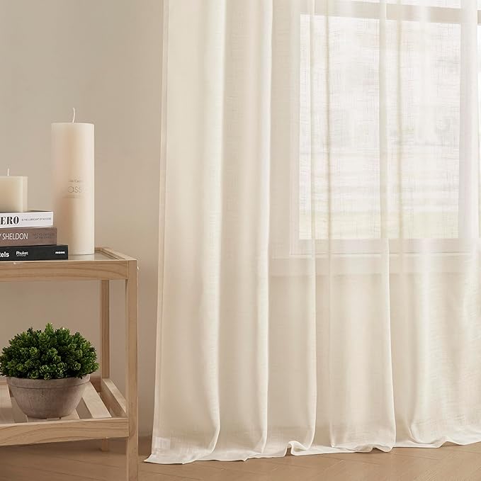 Joydeco Sheer Curtains 84 Inches Long, White Curtains for Living Room 2 Panels Set, Linen Curtains Window Privacy Assured with Light Filtering(W52 x L84 Inch,Linen)