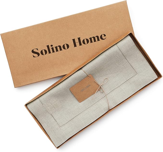 Solino Home Linen Natural Table Runner 156 Inches Long - 100% Pure Linen Extra Long Table Runner 14 x 156 Inch for Fall, Autumn, Thanksgiving - Classic Hemstitch