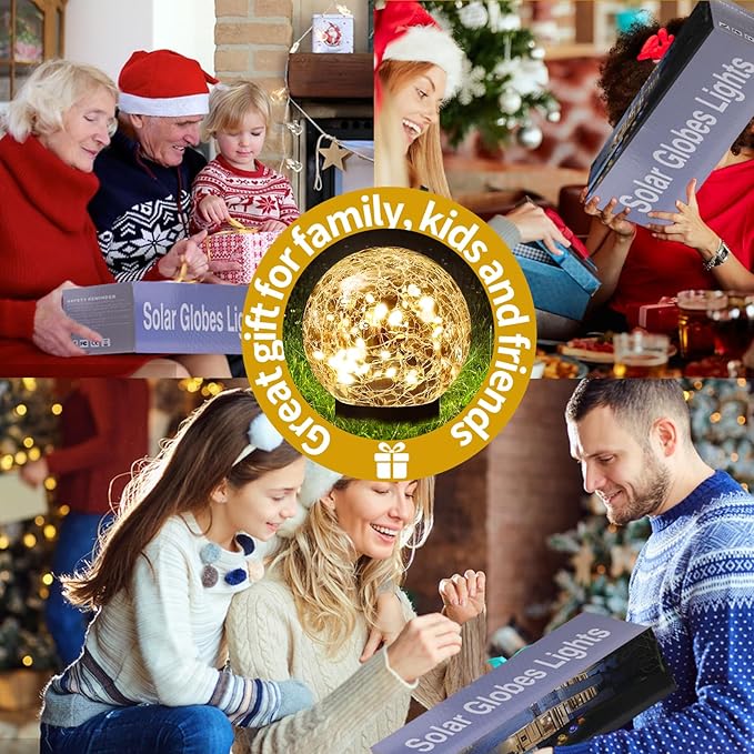 Solar Globe Lights Outdoor Waterproof - Cracked Glass Ball Lights for Garden, Patio, Yard, Lawn and Backyard Decor - Solar Orbs for Outside Decorations