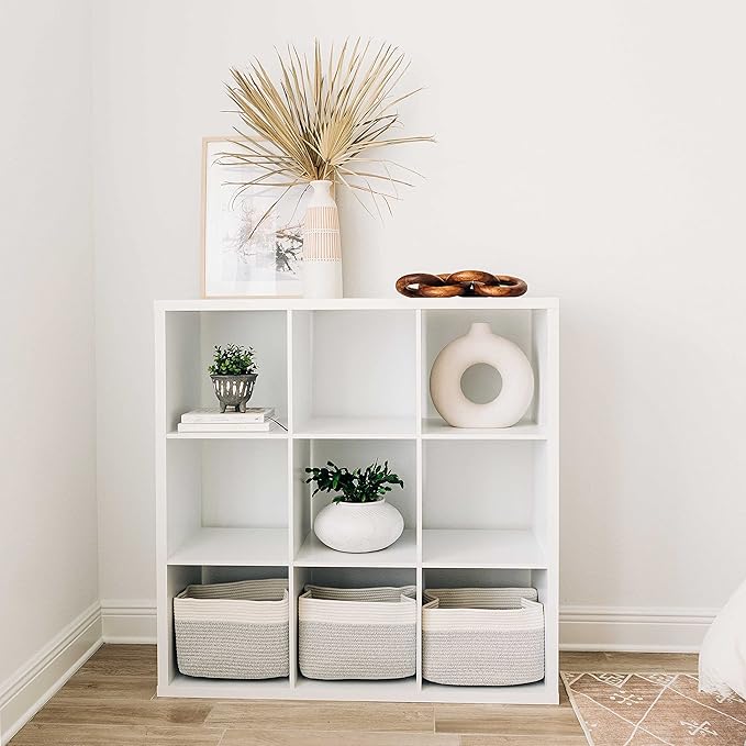 OrganiHaus Woven Basket for Storage, Baby Room Furniture, Decorative Towel Baskets for Bathroom, Cotton Rope Basket for Storage, Woven Baskets for Organizing, Rectangular Storage Basket, Grey