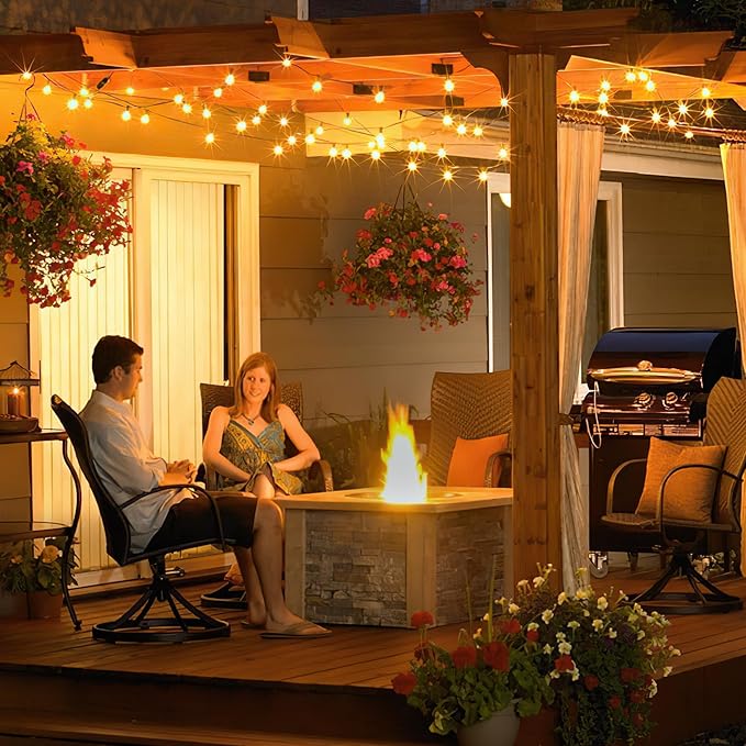 Outdoor Lights with Remote Dimmer, 50 + 3 Spare G40 LED Bulbs Plug in Connectable Patio Light, Waterproof Hanging Lights for Backyard Indoor Camping Balcony Yard Deck Decor (100 FT)