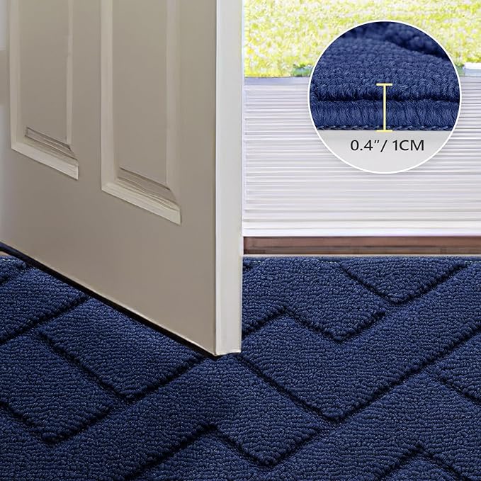 hicorfe Front Door Mat Outside Entrance,36"x59" Absorbent Muddy Dirt Resist Welcome Door Mats Outdoor Indoor,Stain and Fade Resistant,Non Slip Backing Entry Mat Doormat for Entryway(Navy Blue)