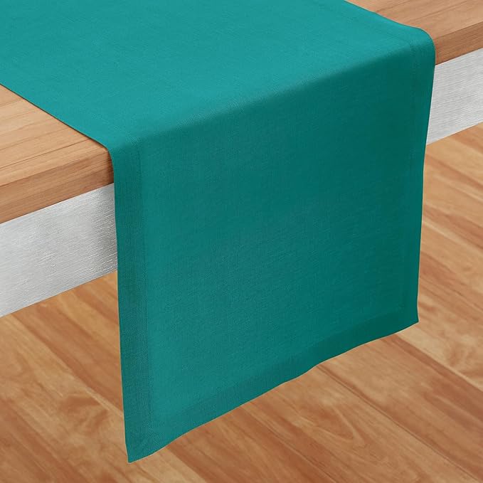 Solino Home Linen Teal Table Runner 120 Inches Long - 100% Pure Linen 14 x 120 Inch Table Runner for Dining, Fall, Autumn - Fete, Handcrafted and Machine Washable