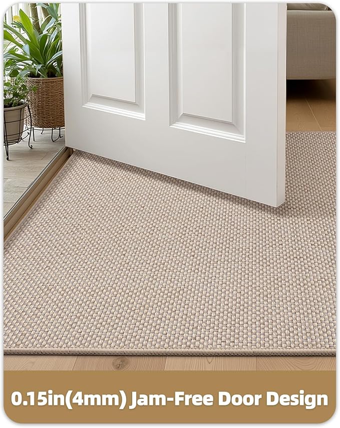 Color&Geometry Front Door Mat Indoor 27"x59", Ultra Non Slip Rubber Backed Dirt Trapper, Low Profile Thin washable, Easy Clean Entry Entryway Rug Door Mat Indoor Entrance, Khaki (Rolled-up NO Creases)
