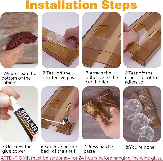 2 Pcs Wine Glass Holder,Stemware Rack Punch-free Hanging Under Cabinet for Bar,Kitchen and Restaurant (Brown)