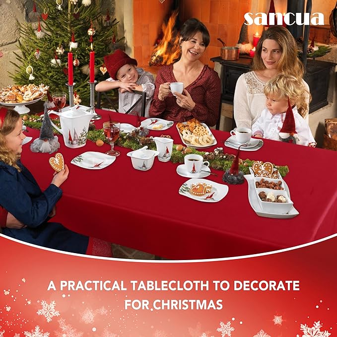 sancua Rectangle Tablecloth - 70 x 108 Inch - Stain and Wrinkle Resistant Washable Polyester Table Cloth, Decorative Fabric Table Cover for Dining Tables, Buffet Parties and Camping, Red