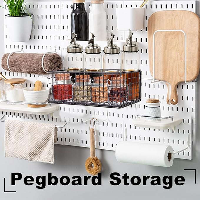 Magnetic Basket, Magnetic Shelf for Fridge, Magnetic Spice Rack Wire Mesh Magnetic organizer Holder Accessories for Office Kitchen Classroom Storage, Black-High, 9.44" x 4" x 3.14"