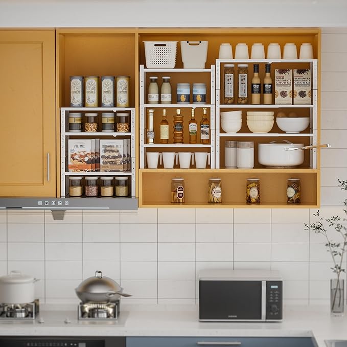 Expandable,Stackable Spice Rack,Seasoning Organizer and Storage,Spices Jar Racks for Cabinet,Countertop, Metal Pantry, Cupboard,Laundry Storages,Heavy Duty(1 Pack/Large/White)