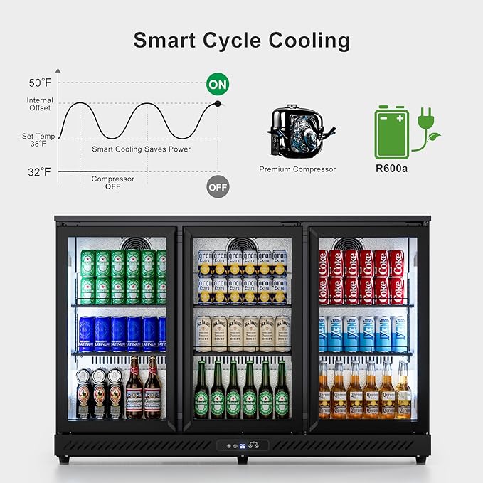 COTLIN 12.45 Cu.Ft Back Bar Beverage Cooler with Low-E Glass Auto Defrost – 3 Door Commercial Under Counter Fridge for Beer, Soda, Wine– Triple Fan Cooling, ETL NSF Approved