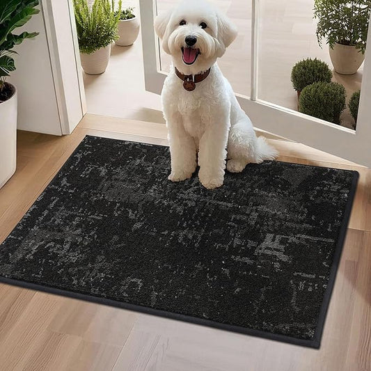 BEQHAUSE Dirt Trapper Door Mat 20"x32" Non-Slip Door Mats Washable Entryway Rugs Stain Resistant Doormat Absorbent Welcome Floor Mat for Front Back Door, Muddy Wet Shoes & Paws,Black