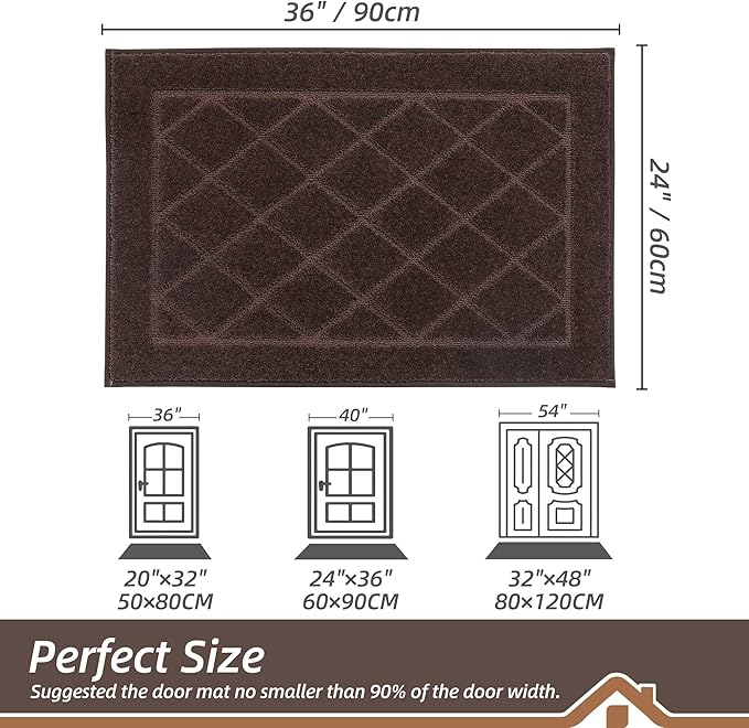 BEQHAUSE Dirt Trapper Door Mat 24" x 36", Doormat Non-Slip Entryway Rugs Washable, Dog Door Mat Stain Resistant and Absorbent Welcome Floor Mat for Front Back Door, Muddy Wet Shoes & Paws, Brown