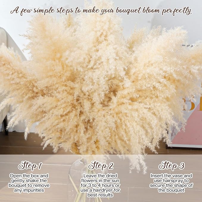 40" 22PCS Dried Pampas Grass Decor Tall,Large Natural Beige pompas Grass Tall Pampas Grass for Floor Vase,Wedding,Party,Farmhouse,Boho Home Decor,and Creating a Bohemian Ambiance