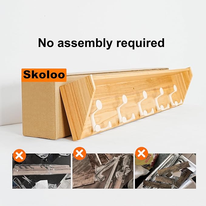 SKOLOO Wall Shelf with Hooks, 35-Inch Coat Rack Wall Mount with Shelf Organizer - Lightweight & Sturdy, 5 Tri Hooks - Perfect for Entryway, Hallway, Living Room, Bedroom, Mudroom, Natural & White