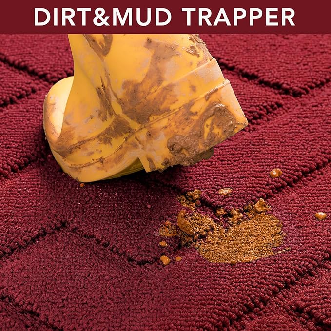 hicorfe Indoor Doormat,Front Back Door Mat Rubber Backing Non Slip Door Mats 20"x48" Absorbent Resist Dirt Entrance Doormat Inside Floor Mats for Entryway Washable Low-Profile（Red）