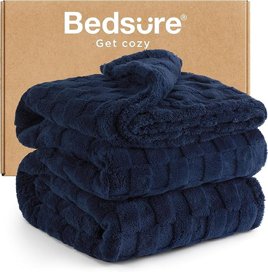 Bedsure GentleSoft Blankets Queen Size for Bed - Super Soft Cozy Blanket for Women Men Girls, Large Fuzzy Fleece Throw for Bedroom Decor, Navy Blue, 90x90 Inches