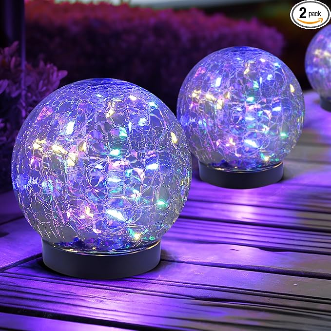 Solar Globe Lights Outdoor Waterproof-Solar Balls for Garden-Cracked Glass Ball Lights Outdoor-Solar Orbs for Outside-Decorations for Patio and Yard Lawn Backyard Decor