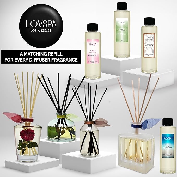LOVSPA Reed Diffuser Set, Sage & Citrus Scented Oil Diffuser with Sticks, Home Fragrance Accessories for Bathroom Shelf Decor, Aroma Diffusers for Home or Office Desk, USA Made