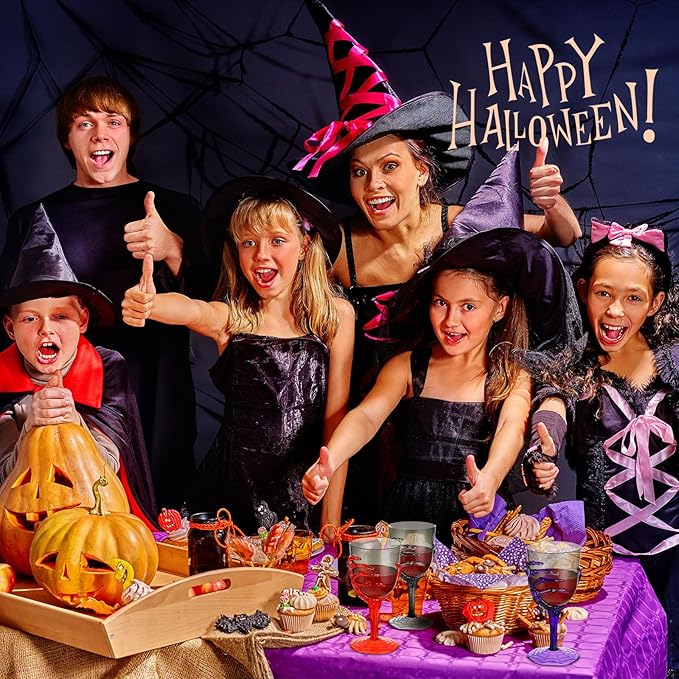 Dandat 24 Pcs Halloween Skeleton Hand Goblets 12oz Clear Plastic Halloween Cups Skull Wine Glass Set for Creepy Spooky Party Decorations(Black, Purple, Orange, Gray)