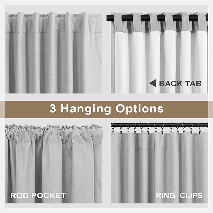 Living Room Darkening Curtains 72 Inches Long 6FT 6 FT Length 2 Panels Set Double Sided Blocking Light Gray Blackout Garage Window Coverings Grey Black Out Farmhouse Linen Drapes for Bedroom Cabin