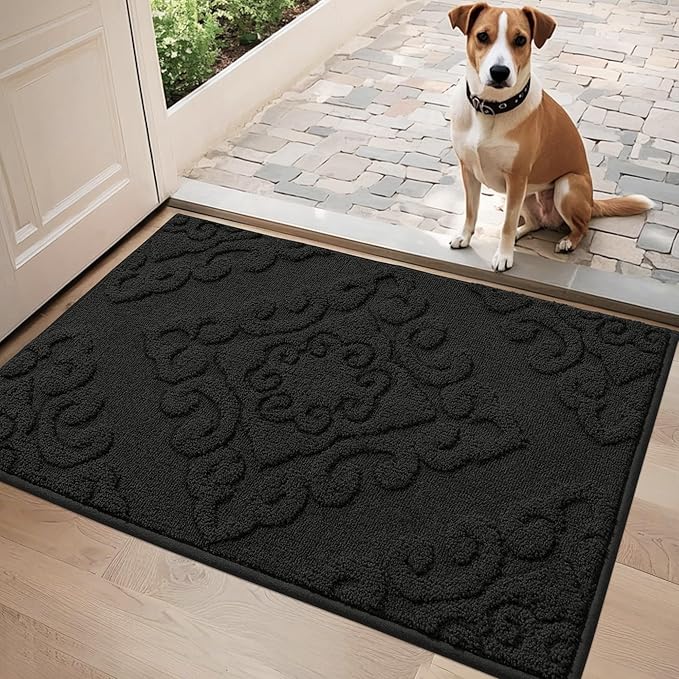 COSY HOMEER-Door-Mat-Non-Slip-Entryway-Rug 20”x32” Absorbent Welcome Mats Washable Dirt Trapper Door Mat Entrance Floor Mats for Front Back Doormats and Wet Shoes,Black