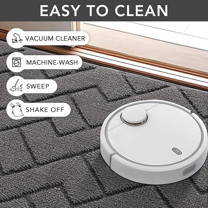 hicorfe Indoor Doormat,Front Back Door Mat Rubber Backing Non Slip Door Mats 24"x35" Absorbent Resist Dirt Entrance Doormat Inside Floor Mats for Entryway Washable Low-Profile (Grey)