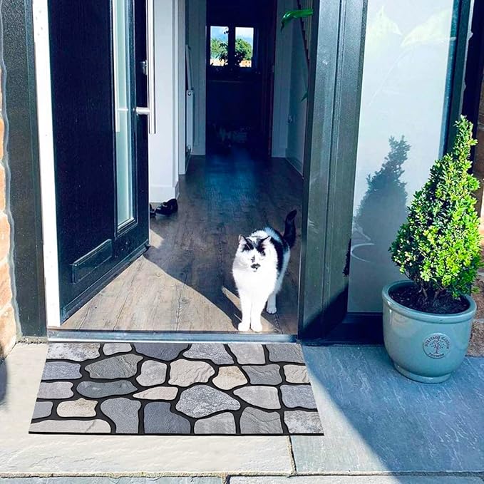 CHICHIC Welcome Door Mat 18X 30 Inch Front Doormat Outdoors for Home Entrance Outdoors Mat for Outside Entry Way Doormat Entry Rugs, Heavy Duty Non Slip Rubber Back Low Profile, Stone