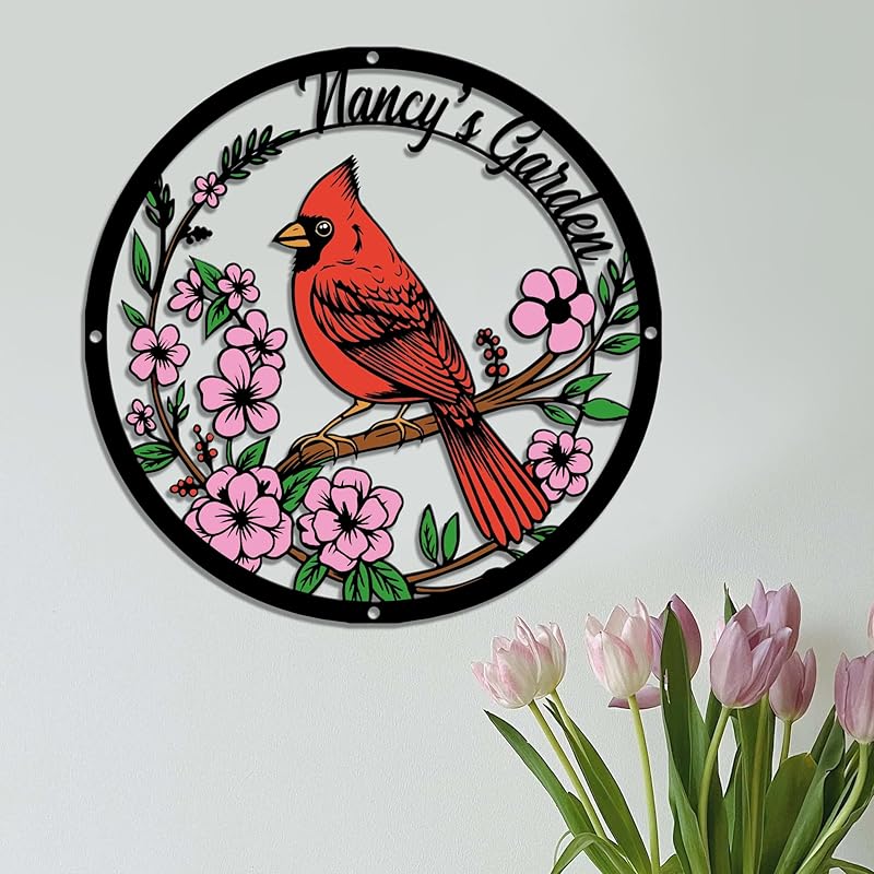 Personalized Name Garden Cardinal Metal Signs with Stake, Custom Family Name Yard Decor for Outdoor Outside, Cardinal Lawn Patio Stake Gardening Enthusiasts Grandmothers Gift
