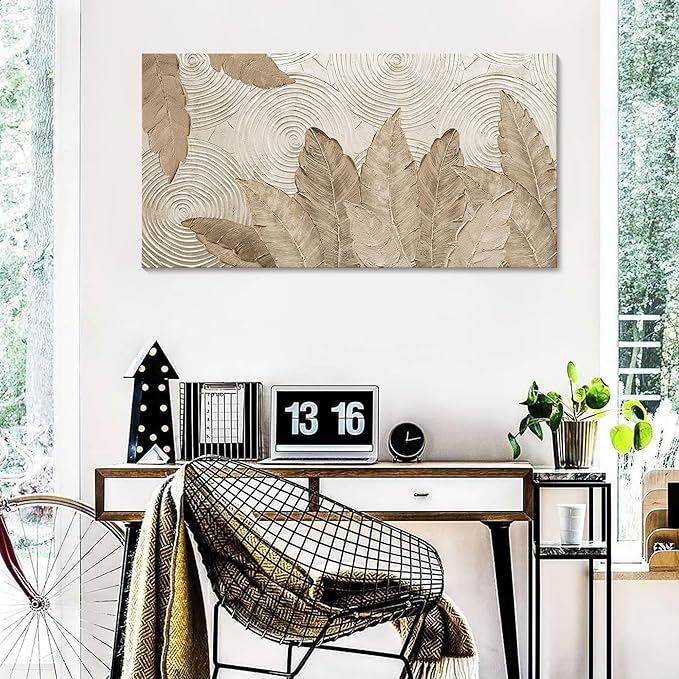 Minimalist & Modern Art for Bedroom Decor Framed Abstract Artwork for Walls Neutral & Contemporary Beige Wall art - Artwork for Living Room and Boho Style Large Abstract Wall Art 24×48IN