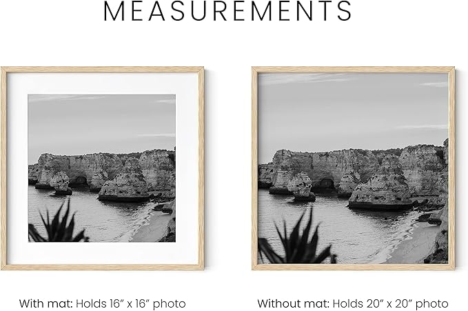 HAUS AND HUES 20x20 Square Picture Frames Set of 15 - Oak Wood Frames with Plexiglass, Beige
