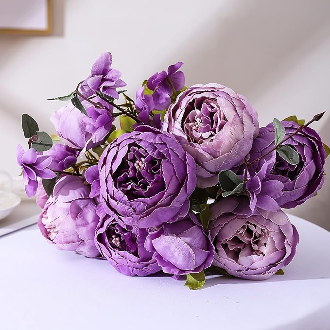 Duovlo Fake Flowers Vintage Artificial Peony Silk Flowers Wedding Home Decoration,Pack of 1 (New Purple)