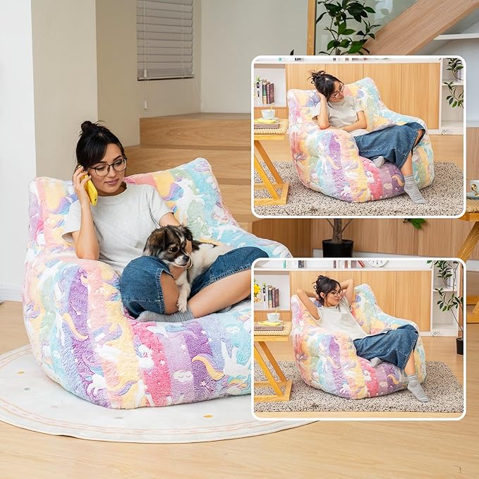 Recaceik Bean Bag Chair, Bean Bag Sofa Chair with Armrests Stuffed High-Density Foam, Lazy Sofa Comfy Chairs BeanBag Chair for Adults in Living Room,Bedroom Reading