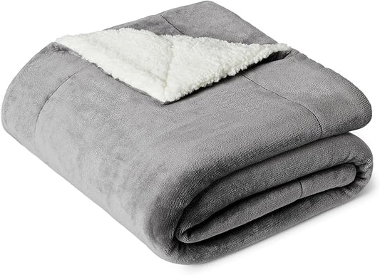 Amazon Basics Reversible Sherpa Throw Blanket, Dark Gray, 50"x60"