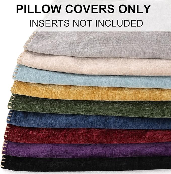 decorUhome Chenille Soft Throw Pillow Covers 20x20 Set of 2, Farmhouse Velvet Neutral Decorative Euro Pillow Covers with Stitched Edge for Couch Sofa Bed Home Decor, Poseidon