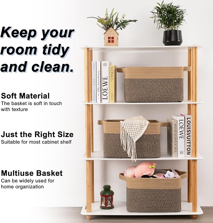 OIAHOMY 3 Pack Storage Basket for Organizing, 13''X9.85''X8.7'' Storage Bins,Woven Basket Basket with Handles, Toy Storage Basket Bin,Stylish Room Decor Basket, Yellow & Black