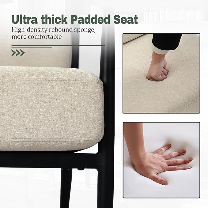 Modern Accent Chairs Set of 2 for Living Room Bedroom Mid Century Arm Chairs Upholstered Office Accent Chairs Comfy Waiting Room Chairs with Metal Frame, Beige