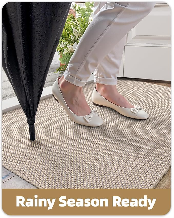 Color&Geometry Front Door Mat Indoor 22.6"x31.5", Ultra Non Slip Rubber Backed Dirt Trapper, Low Profile Thin Washable, Easy Clean Entryway Rug Door Mat Indoor Entrance, Khaki (Rolled-up NO Creases)